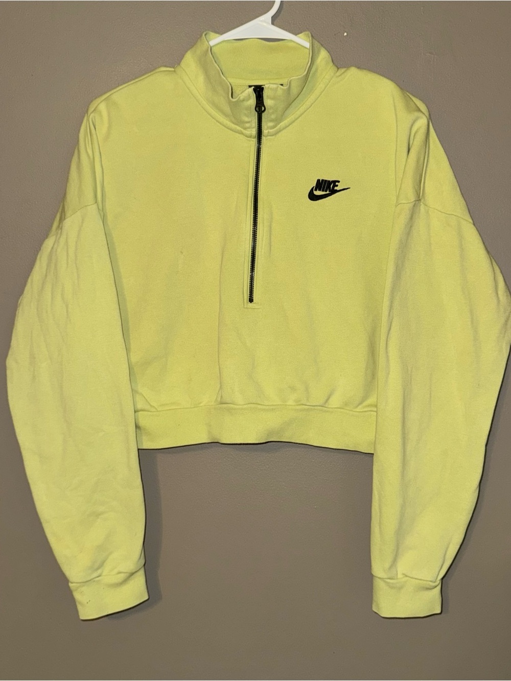 Nike Neon Green Half Zip Cropped Sweatshirt Embroidered Logo Women’s Small